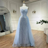 Dubai Arabic Mermaid Blue Elegant With Overskirt Beaded Evening Dresses Gowns for Women's Wedding Party 2025 LA72588