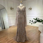 Dubai Gray Elegant Mermaid Beaded Lace Arabic Luxury Evening Dresses Gowns 2025 for Women Wedding Party LA72517