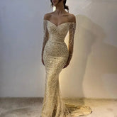 Elegant Off the Shoulder Mermaid Luxury Dubai Evening Dress for Party LA72243