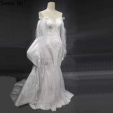Dubai Off Shoulder Lantern Sleeves Wedding Dresses 2025 Crystal Lace Mermaid Elegant Bridal Gowns Custom Made HA2402