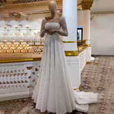 Dubai White A Line Luxury Evening Dresses Pearls Beaded Long Sleeve For Women Wedding Party 2025 LA72167