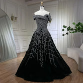 Elegant Black Beaded A-Line Evening Gown 2025 - Off-Shoulder Luxury Dress for Women - Long Party Dress LA72224