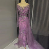 Elegant Purple Mermaid Evening Gowns with Beaded Skirt and Lace-up Detail for Women's Wedding Party 2025 LA72376