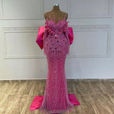 Fuchsia Elegant Mermaid Pearls Beaded Evening Dresses 2025 Luxury Dubai Formal Gowns for Women Party 2025 LA72263