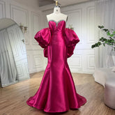 Fuchsia Mermaid Mikado Satin Strapless Balloon Sleeevs Evening Dresses Gowns For Women Wedding Party 2025 LA71923