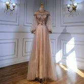 Vestidos de noche de lujo dorados de corte A, manga abullonada con cuentas, para mujer, estilo fiesta, colección 2025, LA71498
