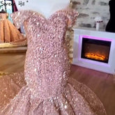 Gold Luxury Mermaid Wedding Dresses Off Shoulder Sparkle Elegant Sexy Bridal Gowns HA2353