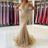 Gold Mermaid Luxury Evening Dressese Gowns 2025 Lace Beaded Elegant For Women Party LA71348