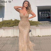 On Sale No Return No Refund Sale Gold Sexy Spaghetti Straps Beaded Evening Dresses For Women Elegant Party Occasion Formal Long Plus Size 2025 LA6002