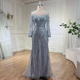 Gray Muslim Luxury Beaded Mermaid Evening Gowns Elegant Floor Length Party Dresses For Women Wedding 2025 LA72295
