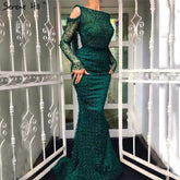 Green Elegant Mermaid Evening Dresses Gowns 2025 Backless Beaded Pearls Luxury For Women Party LA6340