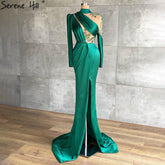 Green High Split Evening Dresses Gowns 2025 Satin Beading Mermaid Elegant For Women Party LA71034