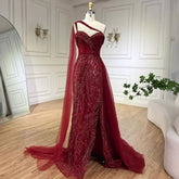 Robe de soirée sirène verte asymétrique avec cape et jupe longue pour femme, tenue de soirée de mariage, LA72472