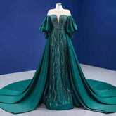 Robe de soirée sirène verte à jupe longue, élégante et luxueuse, ornée de perles, pour femme, HM67428