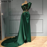 Robe de soirée sexy en satin vert, style sirène, asymétrique, avec perles, pour femme, LA70850, 2025