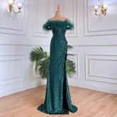 Robe de soirée sirène verte sexy à volants et plumes, tenue de soirée de luxe pour femmes, tenue de mariage, 2025, LA71848