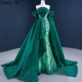 Robe de soirée sirène verte avec traîne, en satin, élégante et luxueuse, sexy, pour femme, HM67231, 2025