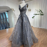 Robe de soirée luxueuse grise, coupe trapèze, sans manches, avec perles, sexy, pour femme, tenue de mariage, LA71250, 2025