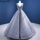 Robe de soirée de luxe grise trapèze, sans manches, à lacets et perles, pour femme, HM67288, 2025