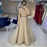 Robe de soirée trapèze grise à paillettes et perles, manches mi-longues, luxueuse, pour femme, LA71378