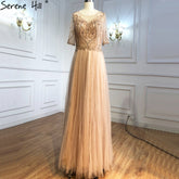 Robe de soirée luxueuse grise à manches mi-longues, robe trapèze à perles, sexy, pour femme, LA70909, 2025