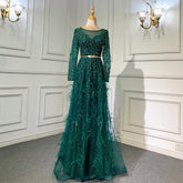Robe de soirée sirène grise élégante, manches longues, plumes et perles, pour femme, LA70968, 2025