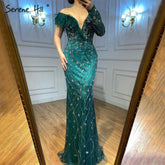Grey Mermaid Luxury Evening Dresses Gowns 2025 Feather Beaded Elegant For Women Party LA71174