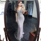 Grey Mermaid Luxury Evening Dresses Gowns Beading Crystal Elegant Sexy For Women Party LA70849