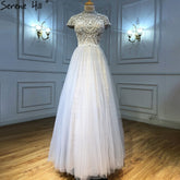 Vestidos de noche grises nude, corte A, con cuentas de cristal, sexys, para mujer, para bodas y fiestas, LA71159