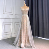 Vestido de noche elegante de sirena en gris nude con falda desmontable, vestido de fiesta de lujo con cuentas para damas 2025 LA71380L