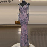 Grey Pink Beaded Mermaid Evening Dresses Gowns 2025 Luxury Elegant Sexy For Women Party LA71279