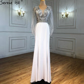 Grey Satin Mermaid Evening Dresses Gowns 2025 Beaded Elegnat Sexy For Women Party LA71233