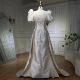 Ivory Satin Mermaid Strapless Puff Sleeves Crystal Beaded Evening Dresses Gowns For Women Wedding Party 2025 LA72217