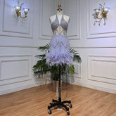 Lilac Sexy Mermaid Halter Off Shoulder Short Evening Dresses Luxury Beaded Feather Mini Gowns 2025 For Women Party LA72037