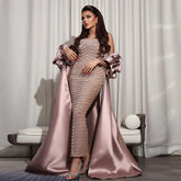Luxury Arabic Dusty Rose Evening Dresses with Cape Dubai Elegant Strapless Midi Women Wedding Party Gowns LA72543