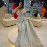 Luxury Arabic Nude Pearls Beaded Evening Dresses Dubai Elegant One Shoulder Women Wedding Party Gowns 2025 LA72486