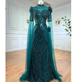 Vestidos de noche verde esmeralda de lujo con mangas estilo capa 2025, elegantes vestidos de fiesta de boda para mujer LA72077