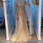 Luxury Gold Beading A-Line Cape Sleeves Evening Gown For Woman Dresses 2025 Fromal Dress LA70637