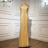 Sale Luxury Gold Mermaid Evening Dresses Gowns 2025 Beading Elegant Sexy For Women Party LA70998