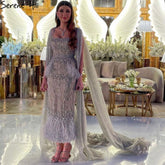 Bling Gray Mermaid Arabic Evening Dress with Cape LA71492