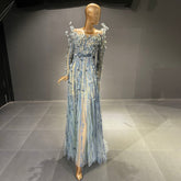 Moslim Blauw Luxe Avond Jurken 2025 Kralen A-Lijn pour femmes fête de mariage LA71549