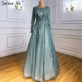 Moslim Groen Luxe Avond Jurken 2025 Kralen A-Lijn pour votre fête de mariage LA71021L