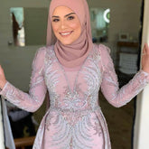 Moslim Roze Overrok Mermaid Avond Jurken 2025 Luxe Kralen Mermaid pour votre fête LA71572