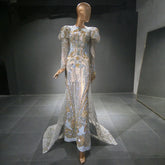 Moslim Zilveren sirène Overrok Avond Jurken 2025 Kralen cristal Luxe élégant pour vos femmes fête LA71573