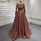 Robe de soirée musulmane rose et or, coupe trapèze, luxueuse et scintillante, pour femme, HM67124A, 2025