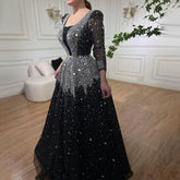 Robe de soirée noire style musulman, coupe trapèze, paillettes et perles, luxueuse, pour femme, tenue de mariage, modèle 2025, LA71214