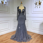 Robe de soirée de luxe style sirène bleu musulman, paillettes scintillantes et perles, pour femmes, fête de mariage, 2025, LA71486