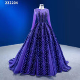 Robe de mariée musulmane de luxe bleu violet, avec appliques perlées et lacets, robe de bal haut de gamme sur mesure, HM222204, 2025