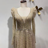 Robe de soirée longue style musulman, coupe trapèze, col en V, perles, style Dubaï, 2025, pour femmes, fête de mariage, LA71940
