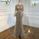 Robe de soirée musulmane caramel, luxueuse, élégante, style sirène, avec perles, pour femmes, modèle LA70289, 2025